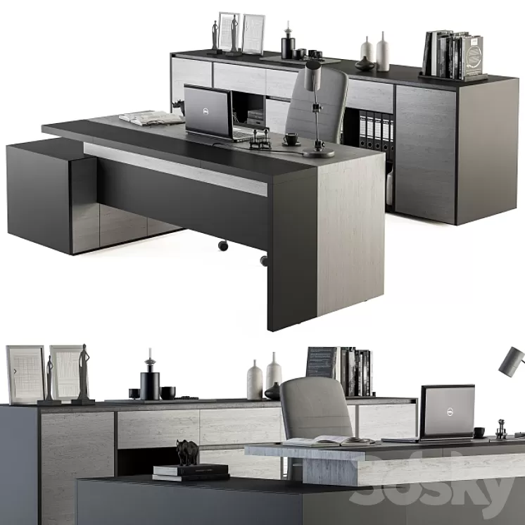 Boss Desk Gray Wood and Black – Office Furniture 248 3D Model Boss Desk Gray Wood and Black – Office Furniture 248 3D Model