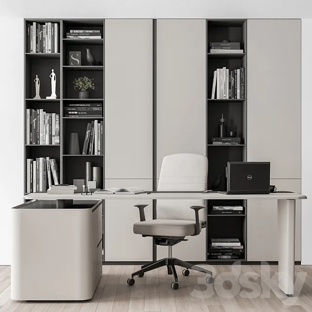 Boss Desk with Library Black and White Table – Office Furniture 285 3D Model Boss Desk with Library Black and White Table – Office Furniture 285 3D Model