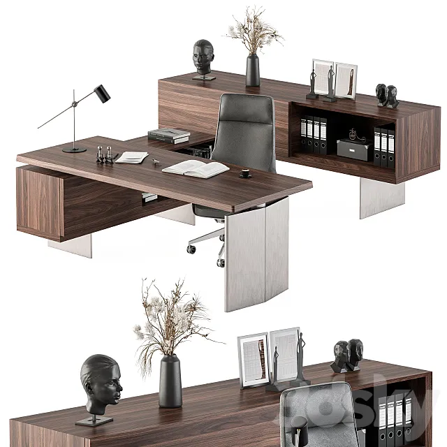 Boss Desk Wood and Steel – Office Furniture 235 3D Model
