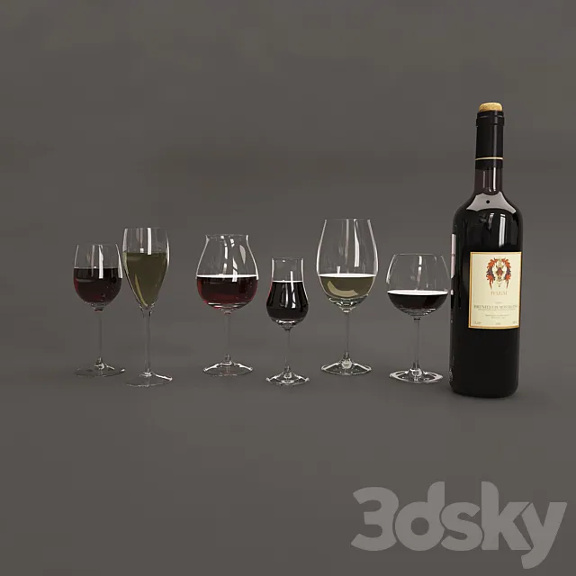 Bottle and glasses of wine 3DModel Bottle and glasses of wine 3DModel