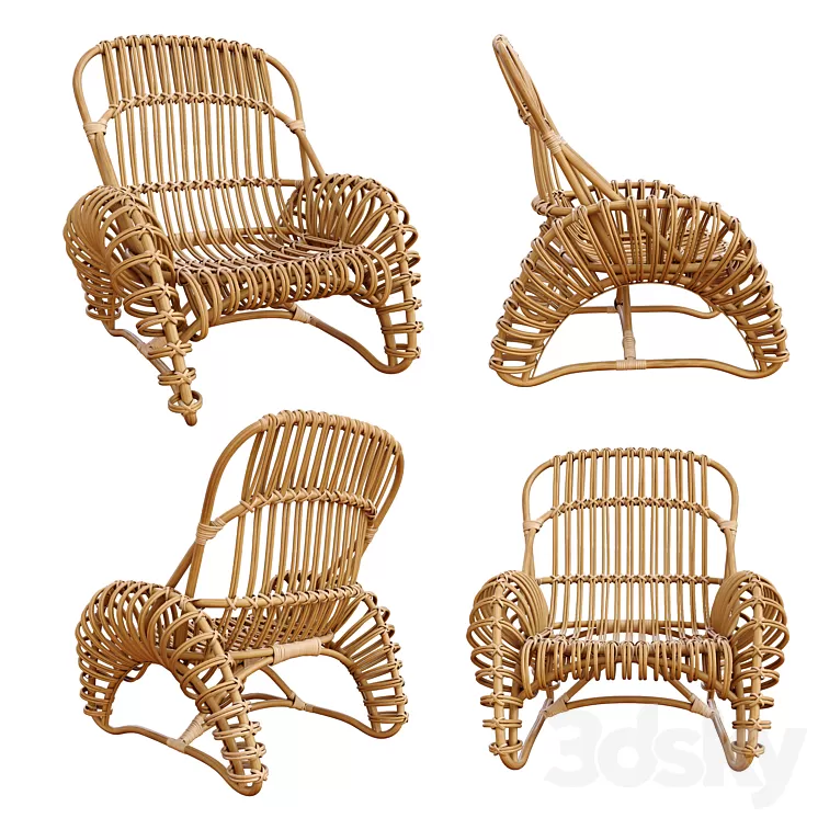 Boucle rattan armchair Kok Maison 627_1 3D Model Free Download