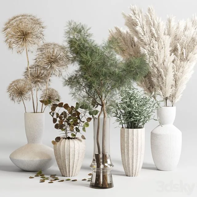Bouquet 13 concrete vse plant pampas and dry hogweed dry leaves 3D Model Bouquet 13 concrete vse plant pampas and dry hogweed dry leaves 3D Model