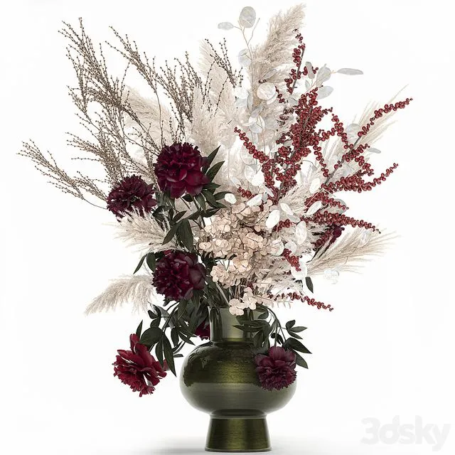 Bouquet 235. Dried flowers pampas grass moonflower 3D Model Bouquet 235. Dried flowers pampas grass moonflower 3D Model