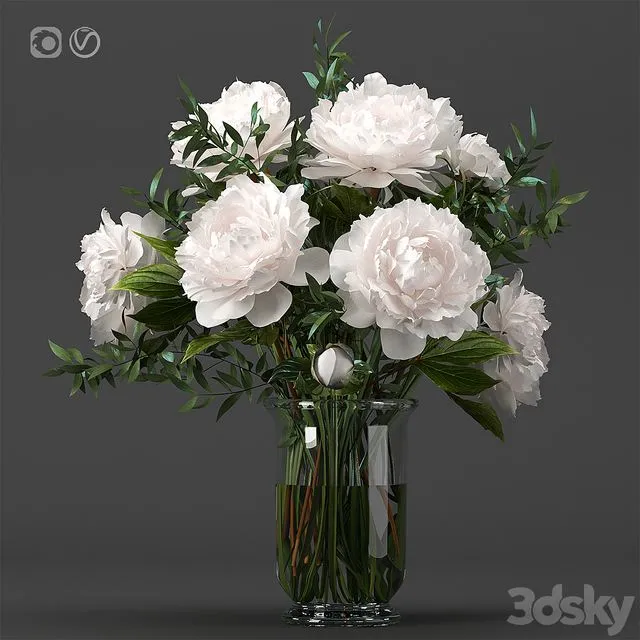 Bouquet 8 of white peonies 3D Model