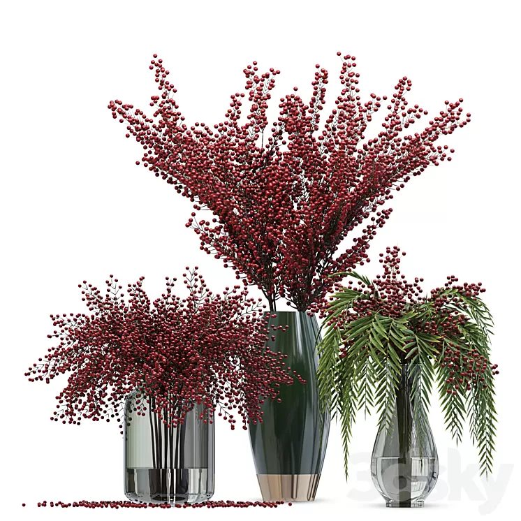 Bouquet berries vases 3D Model Free Download