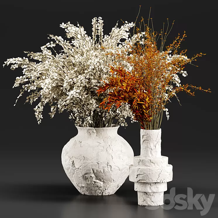 Bouquet Collection 14 – Decorative Branches in Concrete Vases 3D Model Bouquet Collection 14 – Decorative Branches in Concrete Vases 3D Model