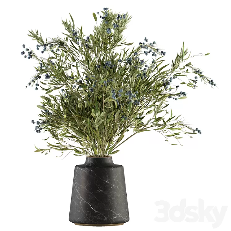 Bouquet – Green Branch in vase 54 3D Model