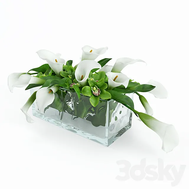 Bouquet in a glass vase 3D Model Bouquet in a glass vase 3D Model