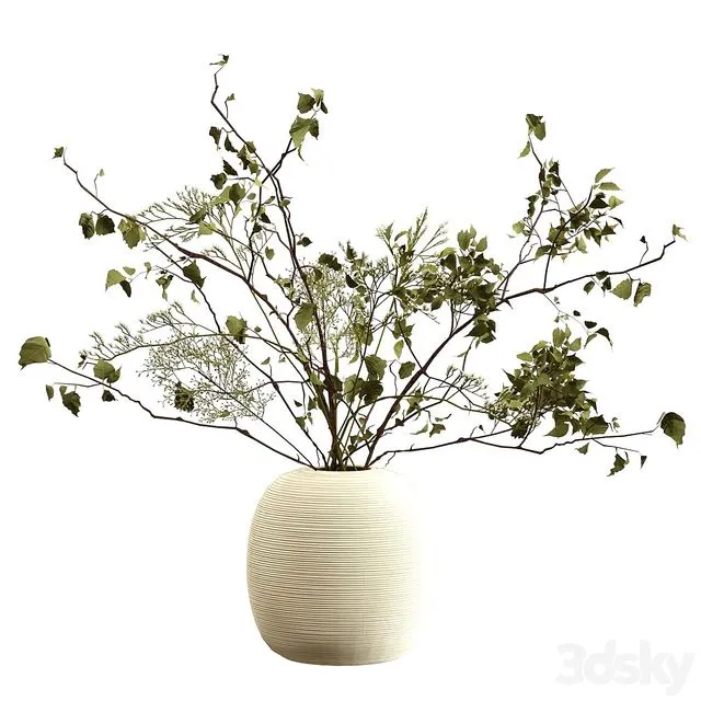 Bouquet of branches in a clay vase 3D Model