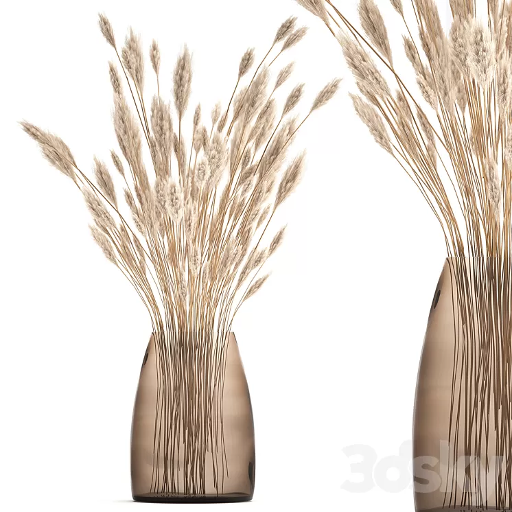 Bouquet of dried flowers in a glass vase with dry branches veynik . 149. 3D Model Free Download