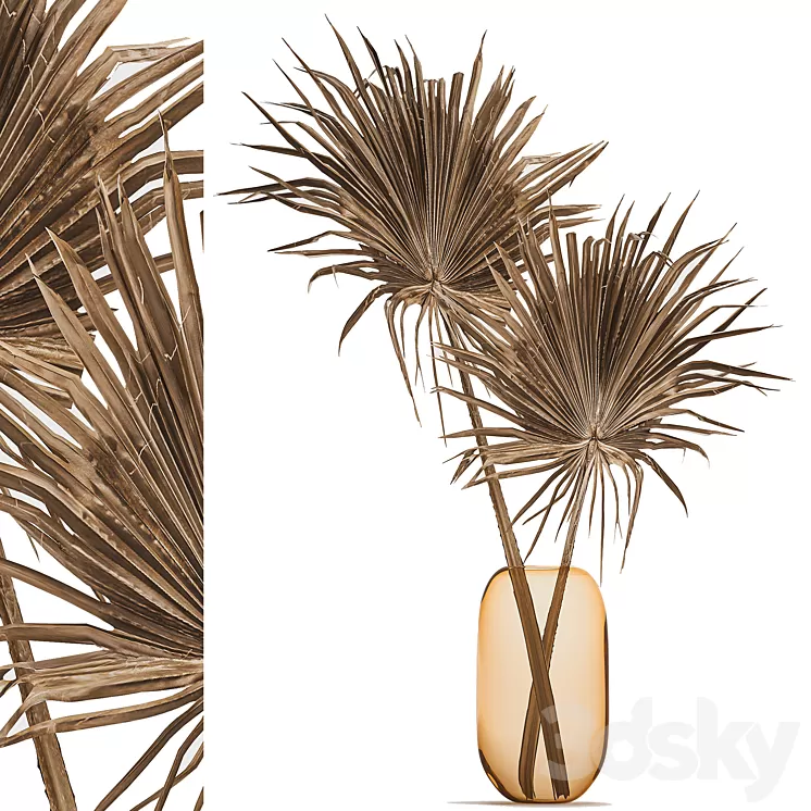 Bouquet of dried flowers in a vase with branches of dry palm leaves. 187. 3D Model Bouquet of dried flowers in a vase with branches of dry palm leaves. 187. 3D Model
