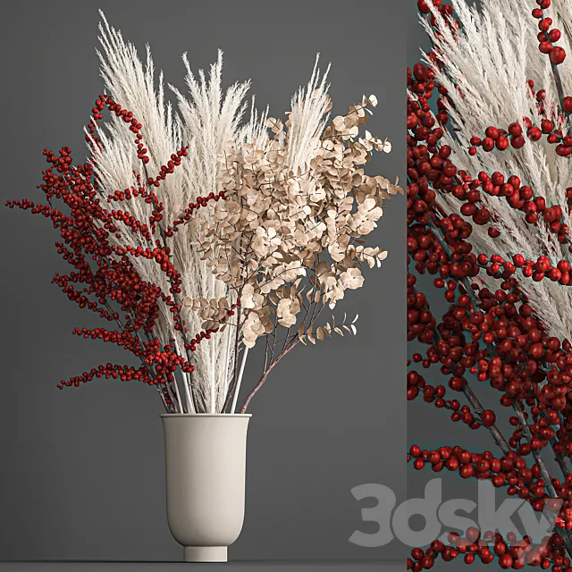 Bouquet of dried flowers in a vase with branches of red berries and white veinik. 199. 3D Model Bouquet of dried flowers in a vase with branches of red berries and white veinik. 199. 3D Model