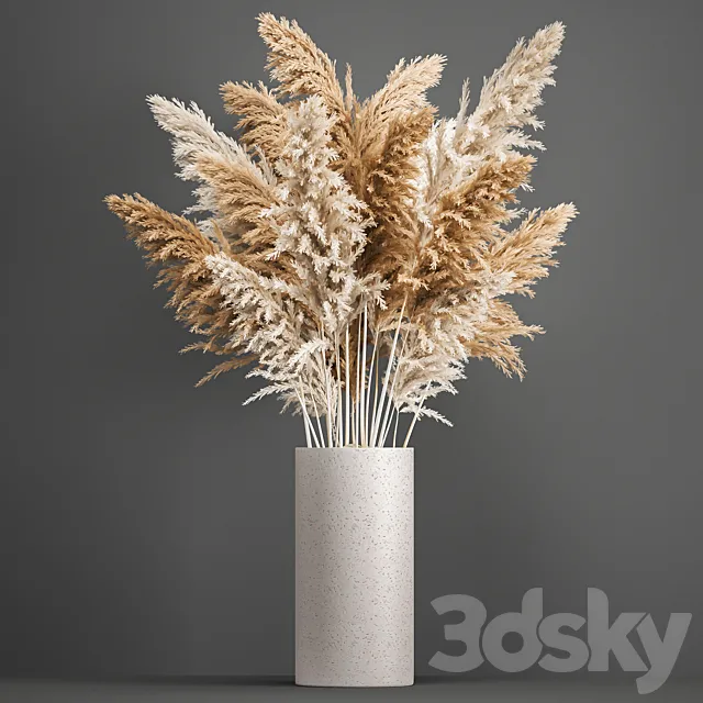 Bouquet of dried flowers in a white vase with pampas Pampas grass Cortaderia branch. 192. 3D Model Bouquet of dried flowers in a white vase with pampas Pampas grass Cortaderia branch. 192. 3D Model