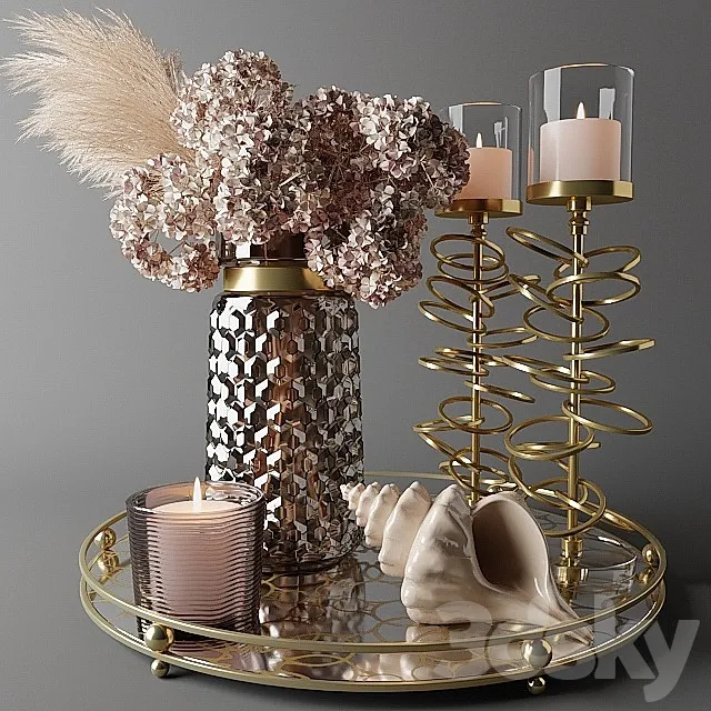 Bouquet of dry hydrangea and pampas grass with a sink 3DModel