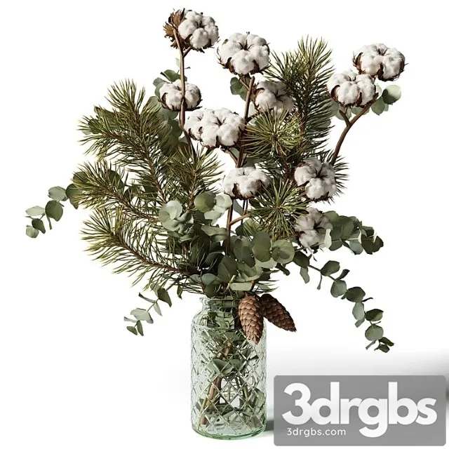 Bouquet of Eucalyptus Pine and Cotton in a Glass Vase 3D Model Download Bouquet of Eucalyptus Pine and Cotton in a Glass Vase 3D Model Download