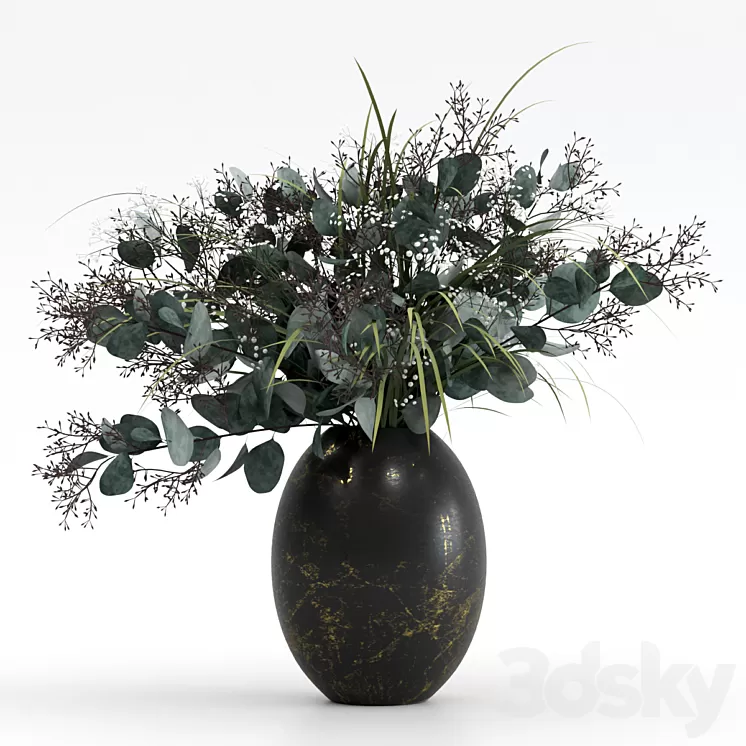 Bouquet of eucalyptus with grass 3D Model