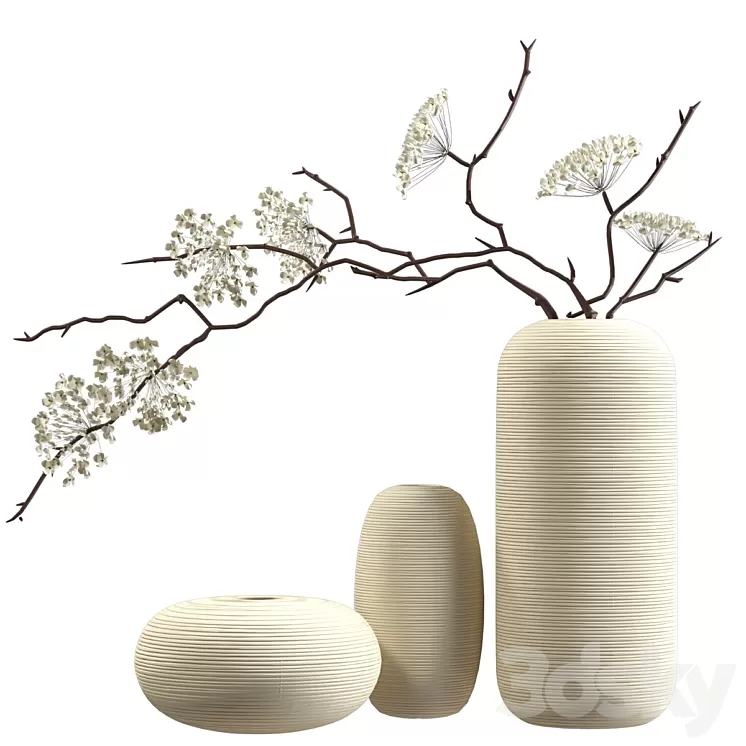 Bouquet of flowering branches in ceramic vases 3D Model Free Download