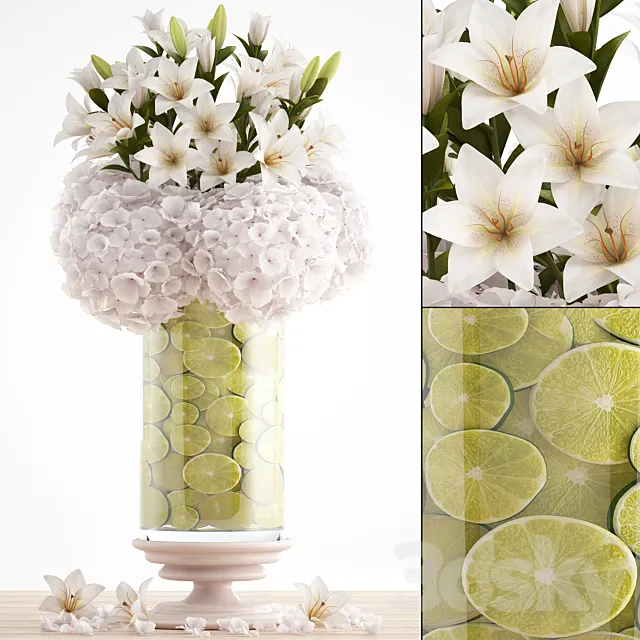 Bouquet of flowers 65. White hydrangeas Lily decor lemon vase lemon slices 3D Model Bouquet of flowers 65. White hydrangeas Lily decor lemon vase lemon slices 3D Model
