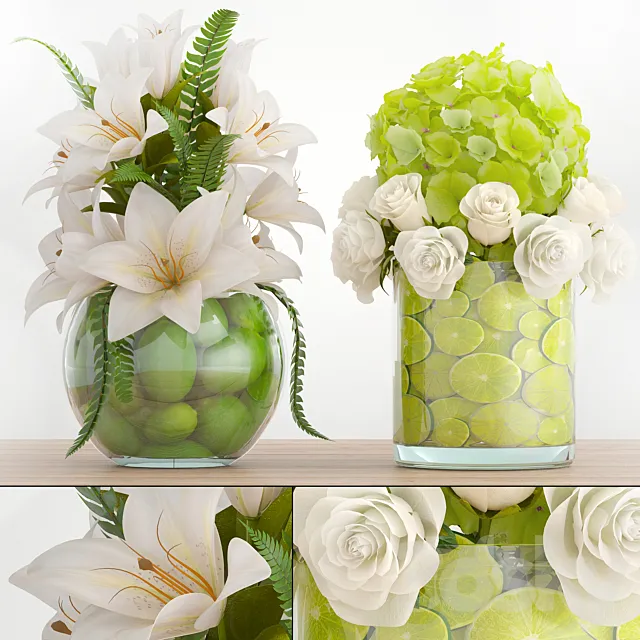 Bouquet of flowers 66. White flowers lilies hydrangea vase with lemon 3D Model Bouquet of flowers 66. White flowers lilies hydrangea vase with lemon 3D Model