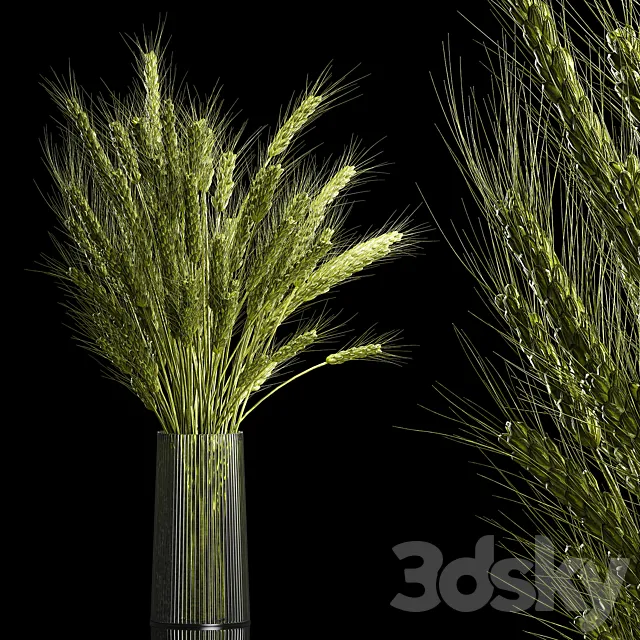 Bouquet of green flowers in a glass vase for decoration of wheat branches. spikelet. 265. 3DModel Bouquet of green flowers in a glass vase for decoration of wheat branches. spikelet. 265. 3DModel
