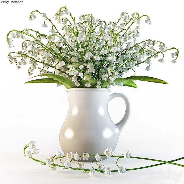 Bouquet of lilies of the valley in a jar 3D Model Bouquet of lilies of the valley in a jar 3D Model