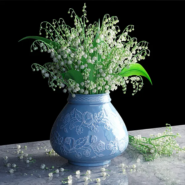 Bouquet of lilies of the valley in a vase 3DModel Bouquet of lilies of the valley in a vase 3DModel