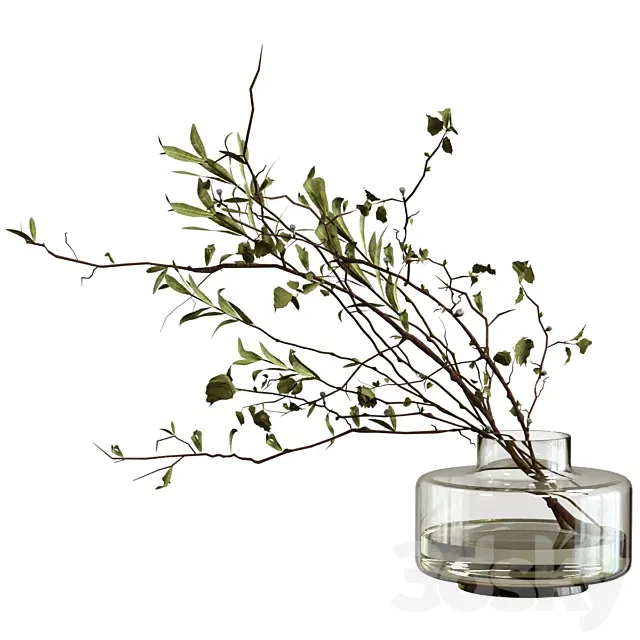 Bouquet of olive branches and wood 3D Model