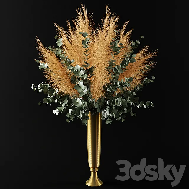 Bouquet of pampas grass and eucalyptus branches 3D Model