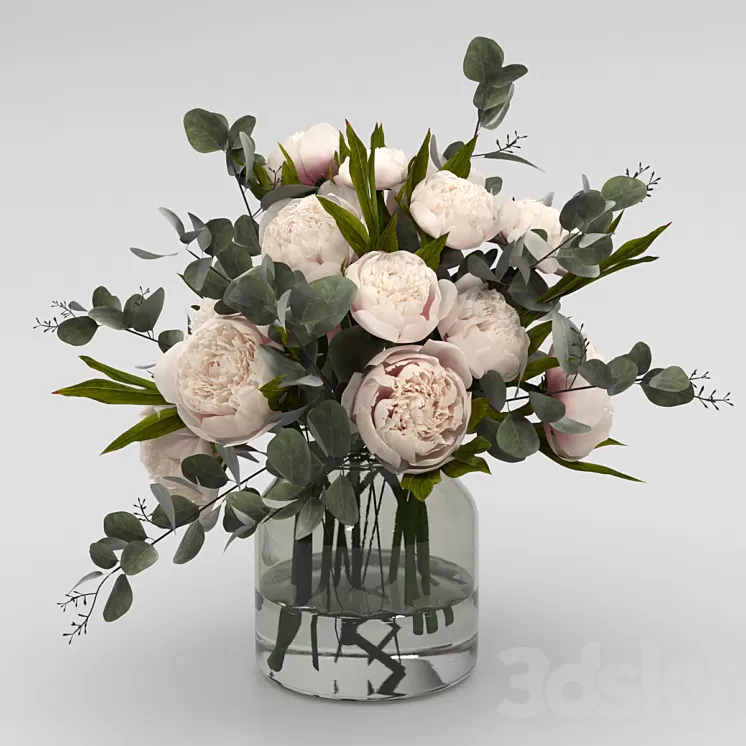 Bouquet of peonies with eucalyptus 3D Model