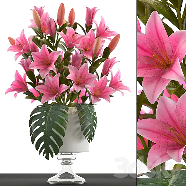 Bouquet of pink flowers 49. Bouquet of Lilies decor vase lily flower 3D Model Bouquet of pink flowers 49. Bouquet of Lilies decor vase lily flower 3D Model