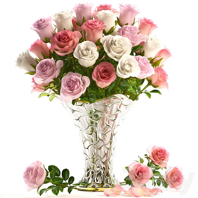 Bouquet of pink roses 18. Roses vase decor white classic vase 3D Model Bouquet of pink roses 18. Roses vase decor white classic vase 3D Model