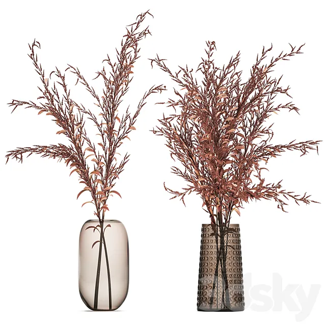 Bouquet of red branches of dried flowers in a glass vase with Goldenrod. Solidago. Set 153. 3DModel Bouquet of red branches of dried flowers in a glass vase with Goldenrod. Solidago. Set 153. 3DModel
