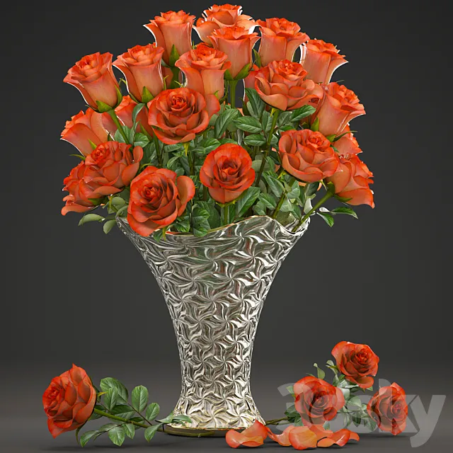 Bouquet of red flowers 14. Roses vase decor classic vase 3D Model Bouquet of red flowers 14. Roses vase decor classic vase 3D Model