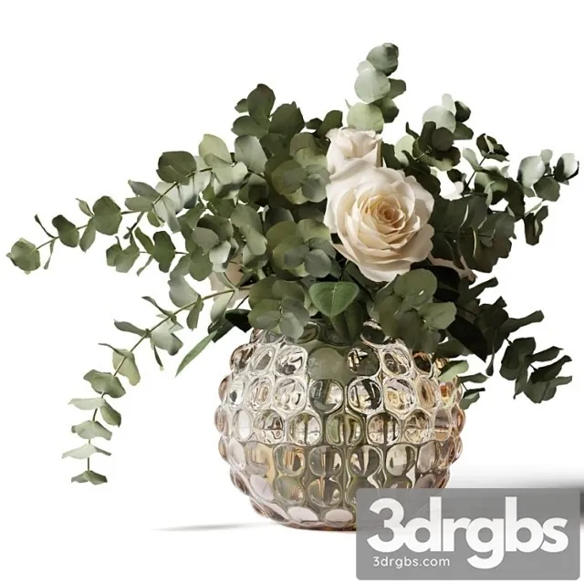 Bouquet Of Roses And Eucalyptus In A Pimply Glass Vase 3D Model Download Bouquet Of Roses And Eucalyptus In A Pimply Glass Vase 3D Model Download