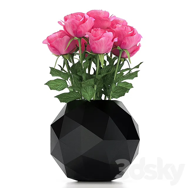 Bouquet of roses in vaze2 3D Model