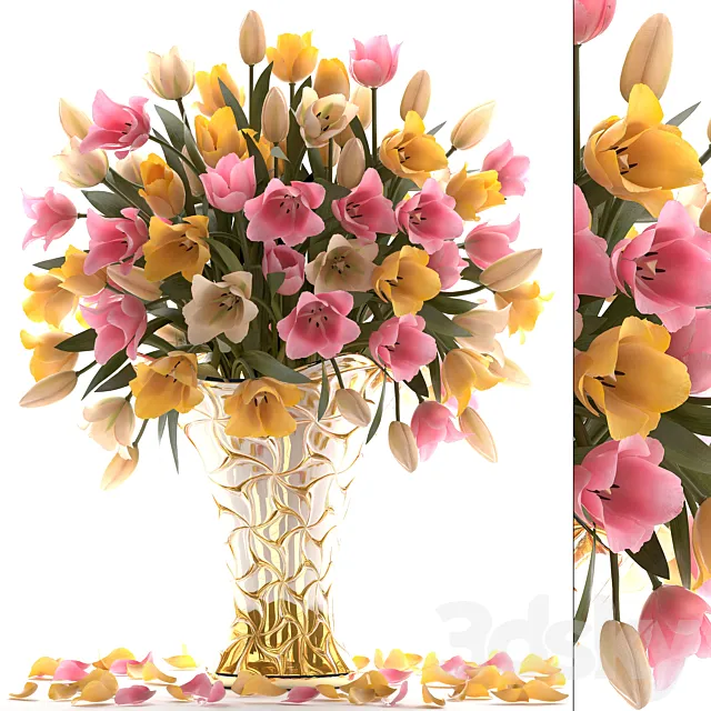 Bouquet of tulips 23. Tulips. yellow flowers. vase. decor 3DModel Bouquet of tulips 23. Tulips. yellow flowers. vase. decor 3DModel