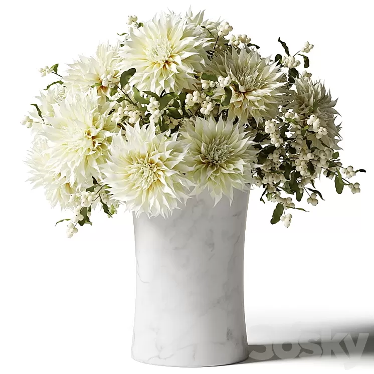 Bouquet of white chrysanthemums with snowberry twigs 3D Model Free Download Bouquet of white chrysanthemums with snowberry twigs 3D Model Free Download