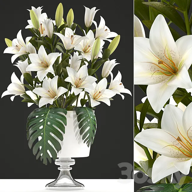 Bouquet of white flowers 51. Bouquet of Lilies flower lily vase decor 3D Model Bouquet of white flowers 51. Bouquet of Lilies flower lily vase decor 3D Model