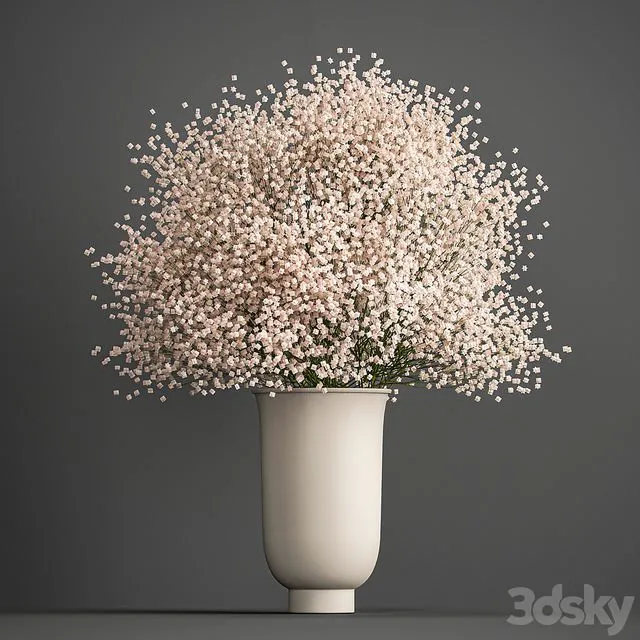 Bouquet of white flowers in a vase with Gypsophila Gibsolyubka Kachim. 201 3D Model Bouquet of white flowers in a vase with Gypsophila Gibsolyubka Kachim. 201 3D Model