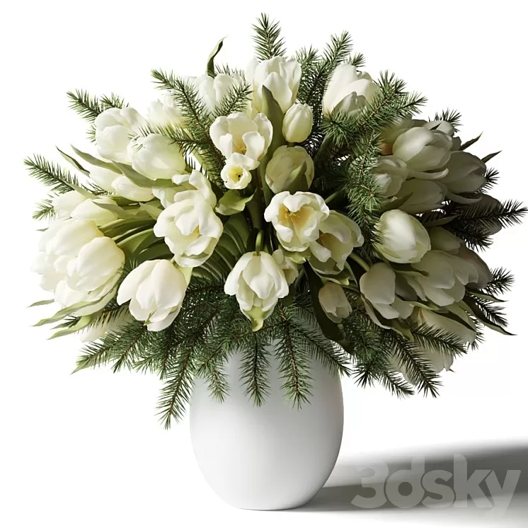 Bouquet of white tulips in a white vase 3D Model