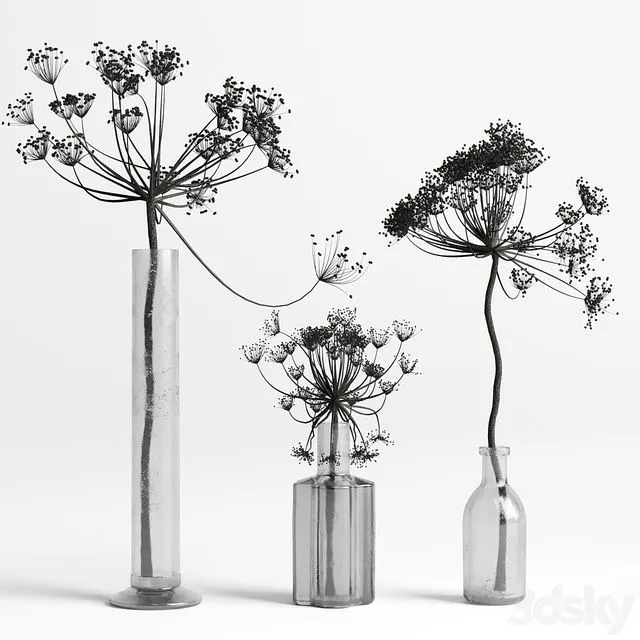 Bouquet Set 01 Vase Glass Dry Hogweed 3D Model Bouquet Set 01 Vase Glass Dry Hogweed 3D Model
