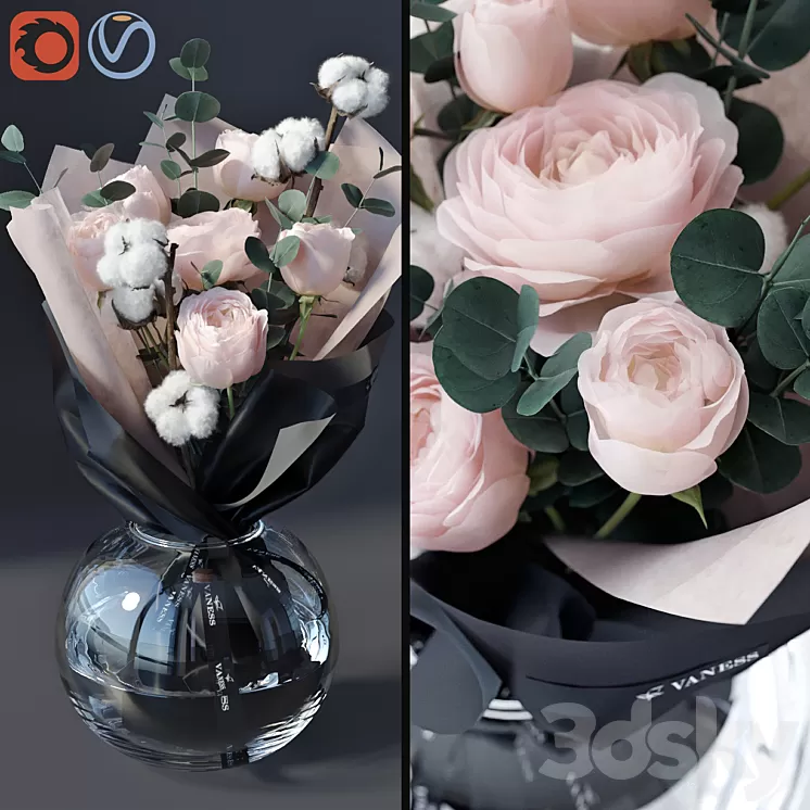 Bouquet with cotton 3D Model