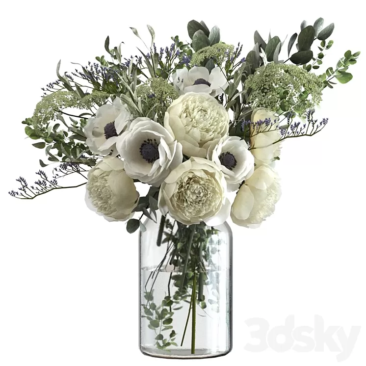 Bouquet with flowers and eucalyptus 3D Model Free Download