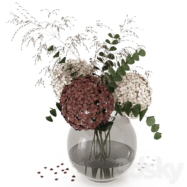 Bouquet with hydrangea and eucalyptus branches 3DModel