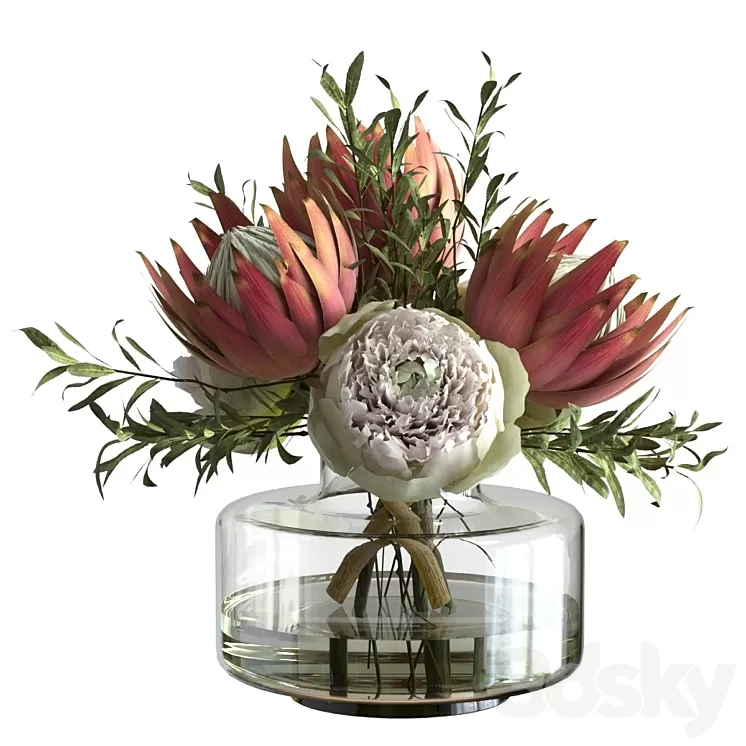 Bouquet with peonies and proteas 3D Model Free Download