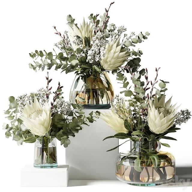 Bouquet with proteas and eucalyptus 3D Model Bouquet with proteas and eucalyptus 3D Model