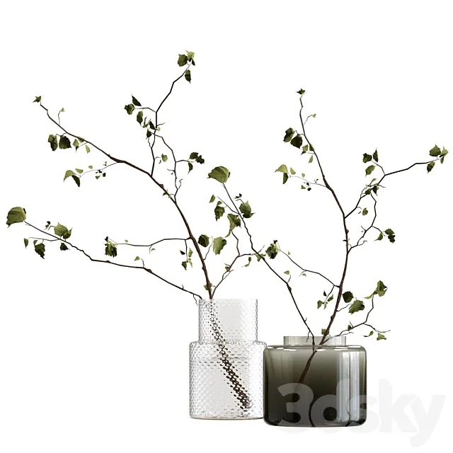Bouquets of branches in Ikea vases 3D Model