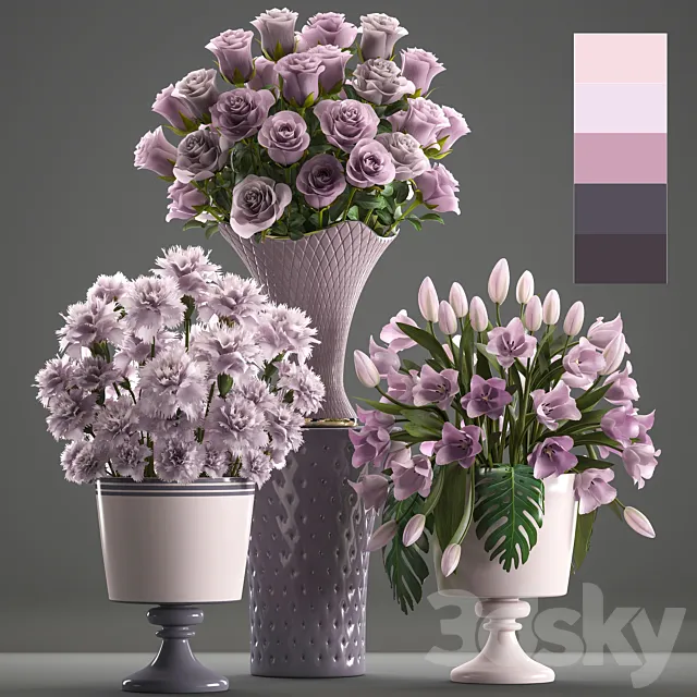 Bouquets set 59. flower bouquet tulip rose vase carnation decor 3D Model Bouquets set 59. flower bouquet tulip rose vase carnation decor 3D Model