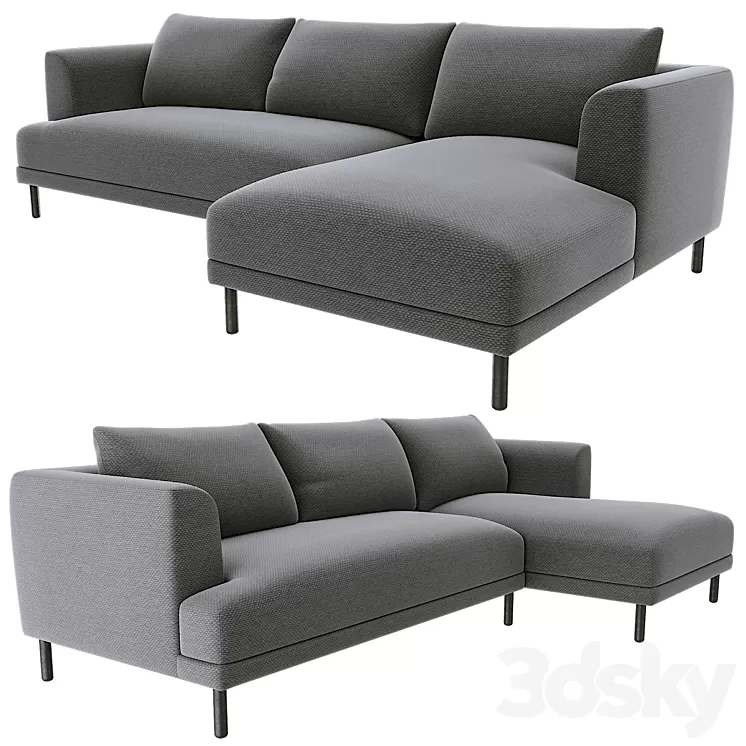 Bowery chaise corner sofa gray 3D Model