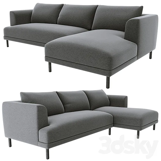 Bowery chaise corner sofa gray 3DModel